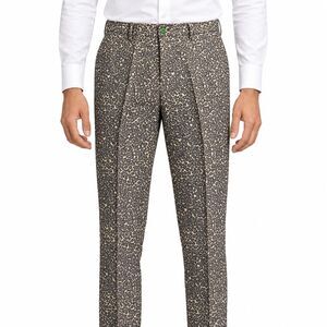 Mens 36 Leopard Print Cotton Slim Fit Flat Front Dress Pants Handmade Trousers